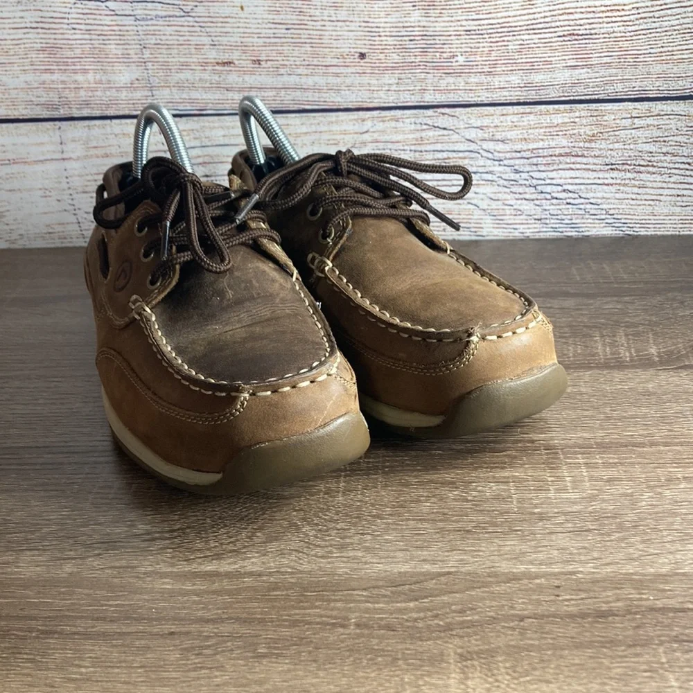 ROCKPORT WORKS RK6736 Sailing Club Steel Toe Boat Shoes, Brown M8.5 W10.5